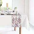 Komplet obrus z bieżnikiem biało, jasnofioletowy 140x180 cm ANITA 4 zdobiony subtelnym wzorem trawy pampasowej