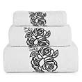 Zestaw ręczników bawełnianych na prezent 3 szt kolor biały,czarny z haftem z motywem róż 380g/m2 ROSALIA