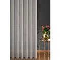 Firana szyta na taśmie 5 cm jasnoszara z delikatnej w dotyku etaminy w stylu eko z efektem kreszowania, wykończona obciążnikiem