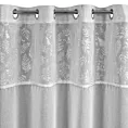 Firana biało, srebrzysta z ozdobnym pasem srebrnych liści w górnej części 140x250 cm przelotka