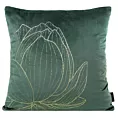 Poszewka na poduszkę 45x45 cm welwetowa ciemnomiętowa z dużym złotym wzorem kwiatu lotosu BLINK 19