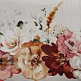 Bieżnik na stół naturalno, różowy 40x140 cm SUMMER 2 z nadrukowanym motywem kwitnących kwiatów