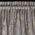 Zasłona welwetowa stalowo, szampańska z błyszczącym nadrukiem palmowych liści 140x300 cm taśma - GLORIA