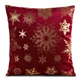 Poszewka na poduszkę świąteczna 45x45 cm welwetowa czerwono, szampańska zdobiona nadrukiem śnieżynek