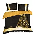 Pościel świąteczna 160x200 cm bawełniana kolor czarny, złoty z eleganckim wzorem z choinką EVE