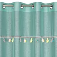 Firana miętowa z etaminy zdobiona taśmą dekoracyjną z wiszącymi trójwymiarowymi słonikami 140x250 cm przelotka KIDS
