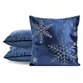 Poszewka na poduszkę świąteczna 45x45 cm granatowo, srebrna welwetowa zdobiona motywem śnieżynek z lśniących kryształków