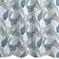 Zasłona biało, niebieska zdobiona nadrukiem liści z etaminy 140x250 cm przelotka - AMELA