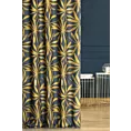 Zasłona szyta na taśmie 5 cm grafitowo musztardowa z tkaniny o naturalnym splocie z botanicznym wzorem