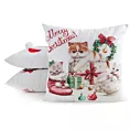 Poszewka na poduszkę świąteczna 45x45 cm biało, czerwona zdobiona nadrukiem uroczego kotka
