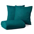Zestaw narzuta oraz poszewka ciemno turkusowa 200x220 cm z geometrycznym wzorem wykonana techniką hot press BONI Design 91