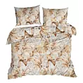 Pościel 220x200 cm bawełniana kolor biały, brązowy z wzorem botanicznym POLA