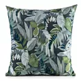 Poszewka na poduszkę 45x45 cm z tkaniny wodoodpornej zielono, szara idealna na taras oraz balkon zdobiona motywem roślinnym GARDEN