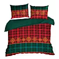 Pościel świąteczna 160x200 cm bawełna ranforce, kolor czerwony, zielony z nadrukiem kraty GLORY