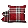 Poszewka szyta bordowo naturalna z grubej, szenilowej tkaniny w elegancką kratę
