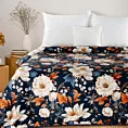 Narzuta welwetowa granatowo, kremowa 170x210 cm zdobiona wzorem kwiatów FIORA