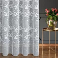 Firana szyta na taśmie 5 cm biała z miękkiej tkaniny typu ADEN z efektem deszczyku, zdobiona haftem roślinnym, wykończona obciążnikiem
