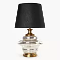 Lampa stołowa do salonu czarno, złota AMARI zdobiona szklaną podstawą i lekko szenilowym abażurem