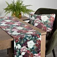 Bieżnik na stół zielono, bordowy 35x180 cm welwetowy VELVET 2 z nadrukiem barwnych kwiatów