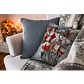 Poszewka na poduszkę 45x45 cm bawełniana, gobelinowa popielato, czerwona zdobiona nadrukiem Mikołaja GOB