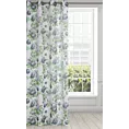 Zasłona biało, zielona ze wzorem kwiatowym z etaminy 140x250 cm przelotka - MONA