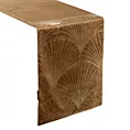 Bieżnik na stół brązowo, złoty 35x220 cm welwetowy BLINK 14 z welwetu z dużym wzorem wachlarzy w stylu art deco