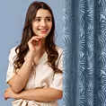 Zasłona welwetowa ciemnoniebieska z trójwymiarowym wzorem liści 140x250 cm przelotka - LIVIA