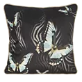 Poszewka na poduszkę 45x45 cm  welwetowa czarno, miętowa z nadrukiem motyli i wypustką na brzegach EVA 15 B Eva Minge