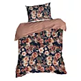 Pościel 140x200 cm z satyny bawełnianej kolor czarno, ceglasty z motywem kwiatów SPRING 79