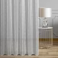 Firana szyta na taśmie 5 cm biała z tkaniny w pionowe pasy i efektem deszczyku, wykończona obciążnikiem