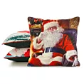 Poszewka na poduszkę 45x45 cm welwetowa, czerwono biała zdobiona uroczym motywem świątecznym