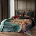 Pościel 220x200 cm z makosatyny bawełnianej kolor butelkowa zieleń, pomarańczowy z designerskim wzorem SELVA Eva Minge