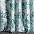 Zasłona szyta na taśmie 5 cm ORIANA biało jasnoturkusowa z tkaniny o naturalnym splocie w malarski kwiatowy wzór