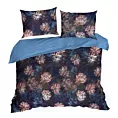 Pościel 160x200 cm z makosatyny bawełnianej kolor ciemnogranatowy, rudy z motywem kwiatów REINA 50