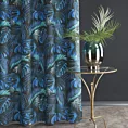 Zasłona czarno, niebieska zdobiona nadrukiem liści, zaciemniająca 140x250 cm przelotka - LAVIN