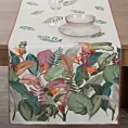 Bieżnik na stół naturalno, zielony 40x180 cm INES z nadrukowanym motywem botanicznym