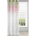 Dekoracja okienna biało, różowa z matowej etaminy z kwiatowym motywem 140x250 cm przelotki - JULIETA