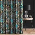 Zasłona szyta na flexach ciemnoturkusowo złota z ekskluzywnej tkaniny z dużym ornamentowym wzorem Italissima Eva Minge