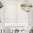 Roleta rzymska jasnobeżowa z gładkiej matowej etaminy o naturalnym splocie, wykończona obciążnikiem