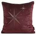 Poszewka na poduszkę świąteczna 45x45 cm welwetowa bordowo, szampańska zdobiona haftem z motywem gwiazd