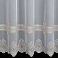 Firana szyta na taśmie fala biało miedziana z matowej tkaniny typu ADEN z efektem deszczyku, zdobionej ornamentowym haftem