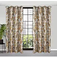 Zasłona biało, musztardowa z wzorem egzotycznych liści z welwetu 140x250 cm przelotka - ADEL