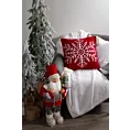 Poszewka na poduszkę 45x45 cm świąteczna czerwono biała o plecionej strukturze z chwostami