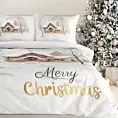 Pościel świąteczna 160x200 cm z satyny bawełnianej, kolor biały jasnobrązowy z nadrukiem świątecznym JOYFULL
