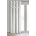 Firana biało, srebrzysta z ozdobnym pasem srebrnych liści w górnej części 140x250 cm przelotka