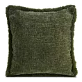 Poszewka na poduszkę 45x45 cm oliwkowa szenilowa zdobiona futerkiem na brzegach BLANCA 01