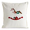 Poszewka na poduszkę 45x45 cm welwetowa kolor biały z haftem z konikiem na biegunach