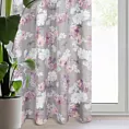 Zasłona srebrna w różowe kwiaty z etaminy 140x300 cm taśma - SHERRY