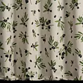 Zasłona szyta na taśmie 8 cm beżowo zielona z tkaniny bawełnianej o naturalnym wyglądzie drukowanej w botaniczny wzór