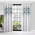 Dekoracja okienna biało, turkusowa z nadrukiem kwiatów, z lekkiej, półprzezroczystej etaminy 140x250 cm przelotka - GRETA - Design 91